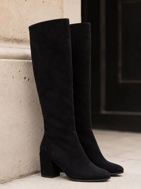 Splendid Black Suede Leather Knee High Tall Boots‎